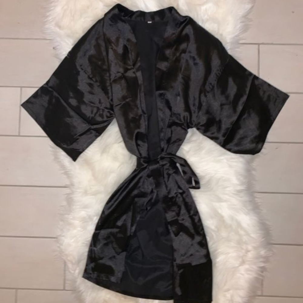 Black Satin Robe - Picture 2 of 5